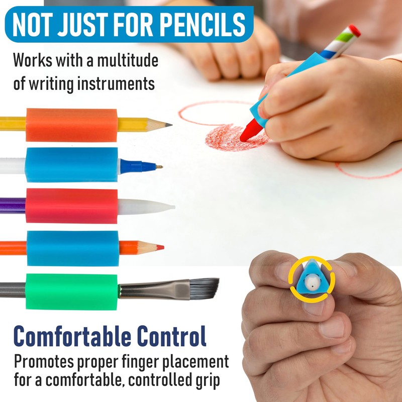 The Classics 12-Pack Triangle Pencil Grips, Assorted Bright Colors, 1.75-Inch