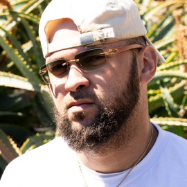 Street Knitted Square Rimless Gold Frame Green Tint Luxury Sunglasses for Women Men Trendy Rectangle Vintage Woodgrain Shades Retro 90s Gangster Frameless Sun Glasses, Green, Medium