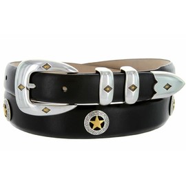Presidential Gold Star Italian Calfskin Designer Dress Golf Conchos Belt 1-1/8"(30mm) taper down to 1"(25mm) wide (Smooth Black, 38)