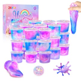 24 Pack Unicorn Slime Party Favors for Kids Slime Cup Bulk DIY Stress Relief Putty Toy Stretchy Non-Sticky Christmas Easter Birthday Goodie Bag Stuffer Classroom Reward for Girls Boys