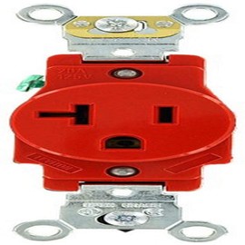 Leviton 5361-R 20 Amp, 125 Volt, Industrial Heavy Duty Grade, Single Receptacle, Straight Blade, Self Grounding, Red