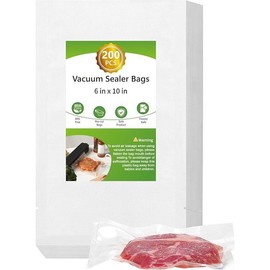 200pcs Vacuum Sealer Bags, Food Saver Bags Quart 8" x 12", BPA Free, Pre-cut Commercial Grade Vac Bags for Food Storage, Meal Prep or Sous Vide - Model: Pint 6"x10"