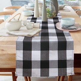 JOYIN 14 × 108” Christmas Table Runner, Buffalo Check Collection Table Runner, Cotton Black and White Plaid Table Runner for Christmas Holiday Rustic Party Table Home Decoration
