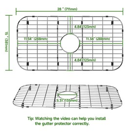 28" x 15" Sink Protectors for Kitchen Sink, Stainless Steel Sink Protector for Round Corner Sink with Center Drain Sink Rack for Bottom of Sink with Sink Strainers(Separable,28" x 15", Center Drain)