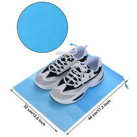 12PCS Portable Travel Shoe Bags with Transparent Windows Waterproof Non-Woven Storage Bags with Drawstring for Men and Women Large Shoes Pouch Packing Organizers Bags (Blue, 32 * 44CM)