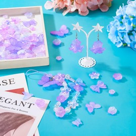 PandaHall 100g Assorted Acrylic Beads Purple Frosted Flower Bow Butterfly Leaf Beads Aesthetic Craft Beads Bulk for DIY Bracelet Necklace Earring Jewelry Making