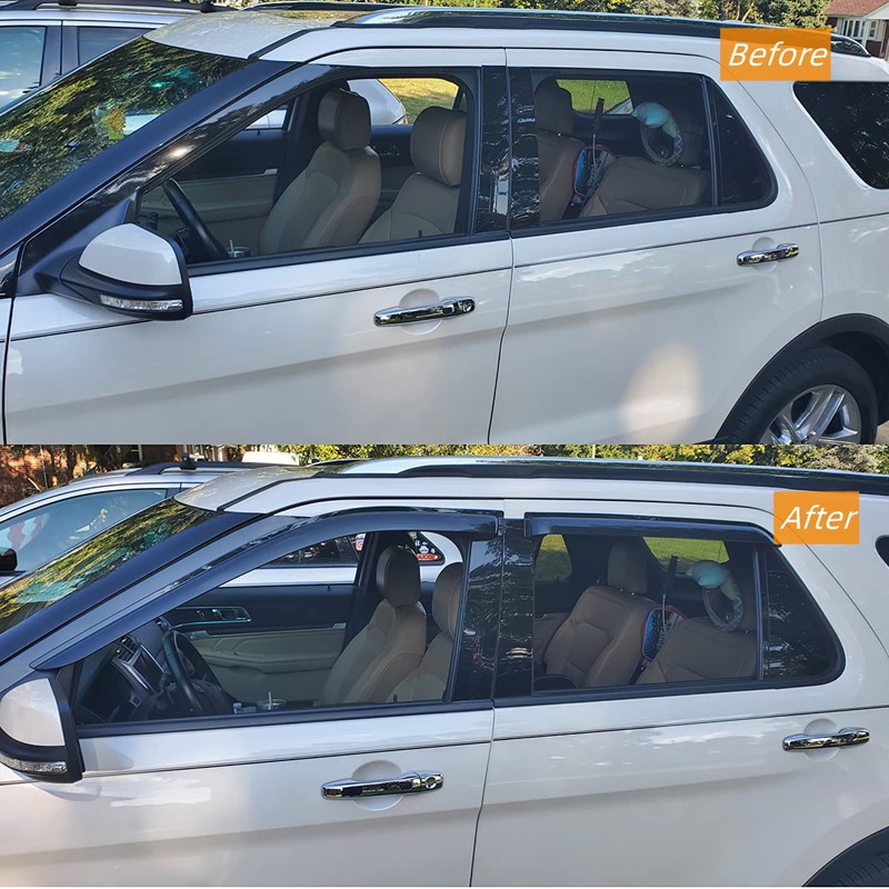 Puermto 94194 Sunproof Waterproof Side Window Wind Deflector, 4pcs Protective