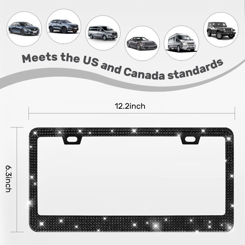 QUANQIUFEI 2 Pack Bling License Plate Frames, Sparkly Rhinestone Diamond