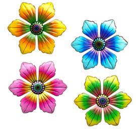 Wetufin - 4pcs Garden Wall Art Decor Set - 4 Sunflower Styles Metal Wall Decorations Hanging Outdoor Multicolored Handmade Outdoor Decor, Exquisite Craftsmanship, Weather-Resistant