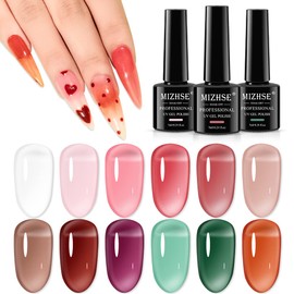 MIZHSE Jelly Gel Nail Polish Set 12 Color, Clear Translucent Spring Gel Polish 7ml, Sheer Manicure Kit UV LED Soak Off Varnish for Home Salon Gift