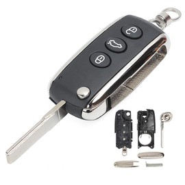 Keyecu - Carcasa para llave de coche con 3 botones para Bentley Continental GT GTC Mulsanne 2004-2016 P/N: KR55WK45032, Botón 3, Pequeño