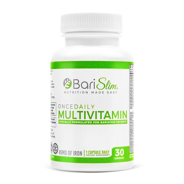 BariSlim Once Daily Bariatric Multivitamin Capsule - 45mg of Iron - Bariatric Vitamin & Supplement for Post Bariatric Surgery Including Gastric Bypass & Gastric Sleeve | 30-Day Supply