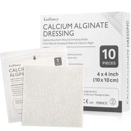 LotFancy Calcium Alginate Wound Dressing Pads, 4"x 4" Patches, 10 Pack, Sterile Non-Stick Padding, Highly Absorbent Dressing, Soft Comfortable Medical Wound Dressing for Skin Healing Support