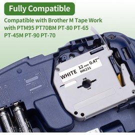 M-K231 MK231s P Touch PT-M95 PT-70BM PT-90 M Label Tape 12MM Compatible Brother P-Touch M Tape 12mm MK231 M-K231s MK 231 Label Tape for Brother PT-65 PT70 PT80 PT85 Label Maker Black on White, 4-Pack