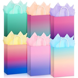 Pajean 24 Pack Ombre Gift Bags with Tissues Paper Gradient Paper Gift Bags with Handles Rainbow Party Favor Bags Kraft Goodies Treat Bags for Birthday Baby Shower Wedding Party Favors Supplies