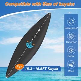 Kayak Cover 520D Canoe Canoe Cover for Outdoor Storage Heavy Duty & Waterproof, Fade-Resistant, Fits Canoe, Paddle Board, SUP, and Kayak Boat(Fit 15.3ft - 16.5ft Kayak)