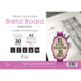 A3 Bristol Board Pad. 30 Sheets for Added Value. Made in UK by Vesey Gallery®