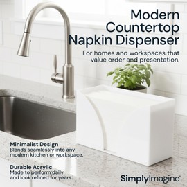 SimplyImagine Paper Towel Dispenser Countertop - White Acrylic Bathroom Guest Towel Holder & Napkin Organizer - Fits C-Fold, Z-Fold & Multifold Hand Towels - 10.75" x 6.5" x 4"