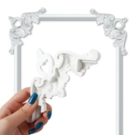 YEFANXI 2 PCS Carved Appliques Onlays, White PVC Corners Applique Flower Carvings Decals for Mirrors Cabinets Walls Doors Chests Dressers Night Stand DIY Artwork Project（4.5IN*4.5IN White）