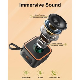 Portable Wireless Bluetooth Speaker with Bass Amplifier, Bluetooth 5.3 and IPX6 Outdoor Speaker, 10 Hours Playtime, Hands-Free Calling for Parties, Gatherings, Camping, Black