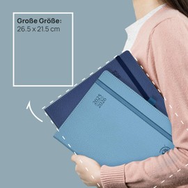 POPRUN Calendar 2025 2026 Horizontal Weekly Planner (Aug.2025-Dec.2026) Hard Cover with PU Leather, Approx. A4 (21.8 x 26.4 cm), 17-Month Diary 1 Week 2 Pages, Soft Pink