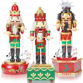 Soaoo 3 Pcs Christmas Nutcracker Music Box Wooden Nutcracker Decorations Nutcracker Soldier Toy Christmas Nutcrackers Soldiers Wind up Musical Box Decor Nutcracker Ornament for Christmas Party Gift