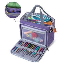 Luxja Crochet Tote Bag, Portable Yarn Storage Bag, Knitting Bags for Carrying Projects, Knitting Needles and Crochet Accessories, Purple (Accessories Not Included)