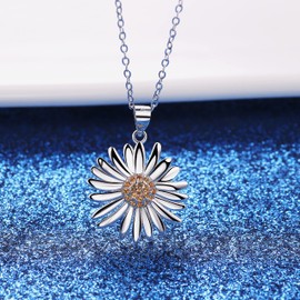Bo&Pao Ladies 925 Sterling Silver Flower Necklace Sunflower Adjustable 45cm, Cubic Zirconia Sterling Silver, Cubic Zirconia