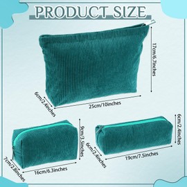 Huhumy 3 Pcs Makeup Bag Set for Women Corduroy Cosmetic Pouch Aesthetic Smile Travel Toiletry Bag Cute Purse Pouch Pencil Case Makeup Brushes Storage Organizer for Christmas(Dark Green,Solid Style)