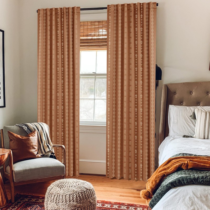 90 Inch Long Moody Boho Blackout Curtains, Terra Cotta Floral
