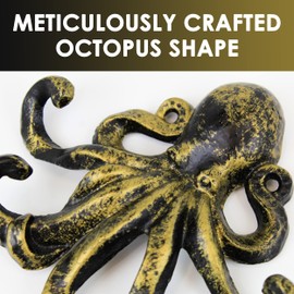 JJ PRIME - Octopus Key Holder for Wall | Animal Decor Key Hooks for Wall | Key Hooks Wall Mounted | Octopus Ornament Key Hook for Entryway, Hallway, Office (Gold)