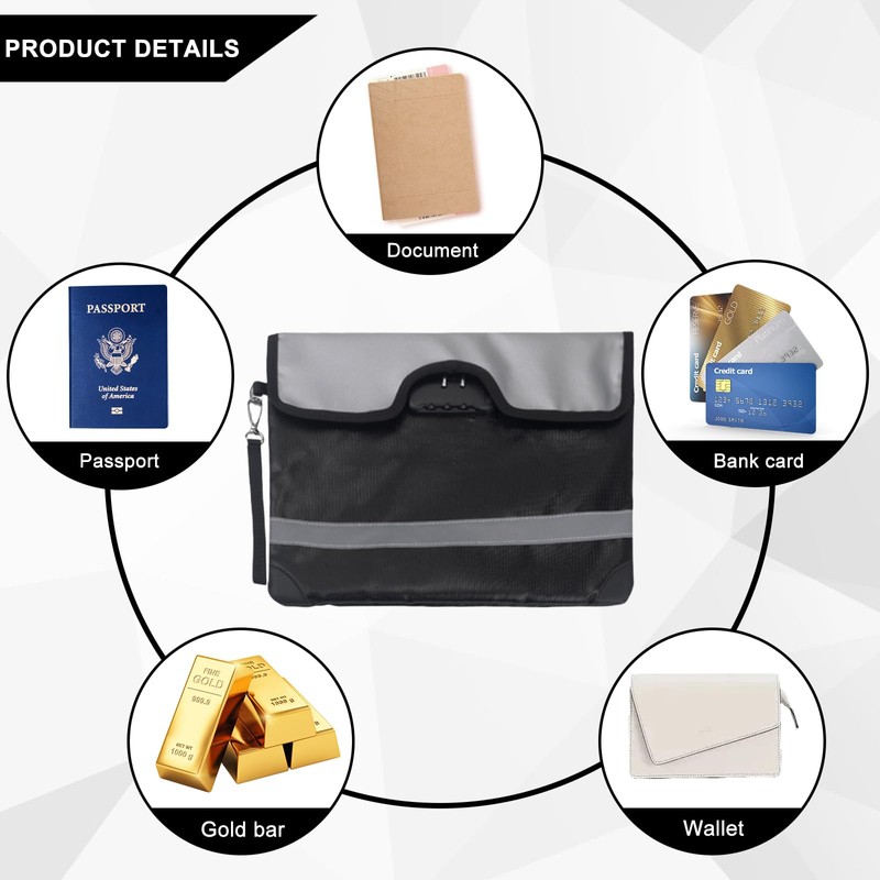 Asfrode Fireproof Bag, 34 x 25 cm Document Bag with