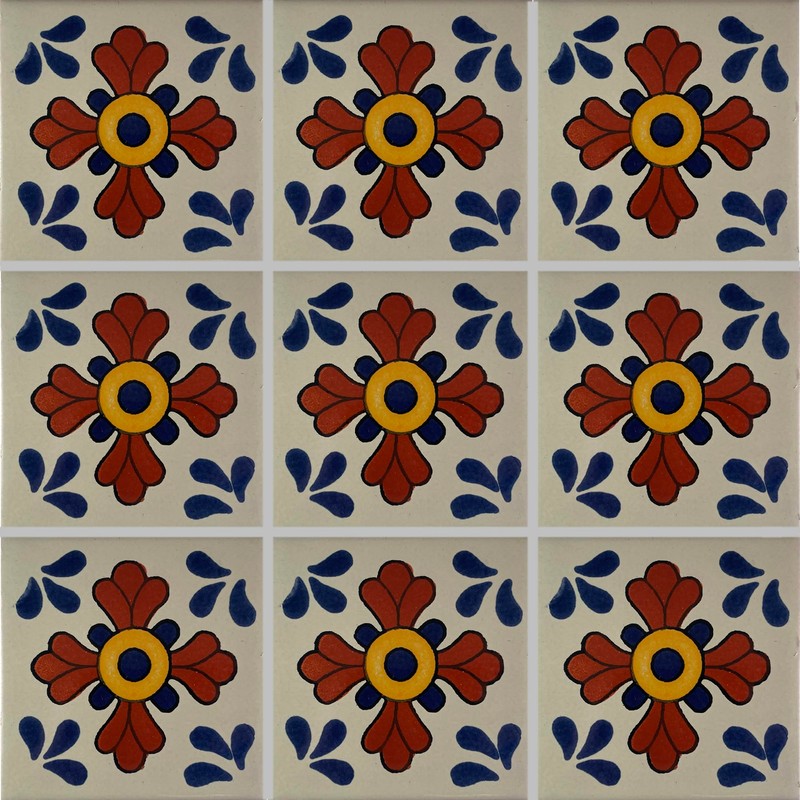 4.2x4.2 9 pcs Blue Seville Talavera Mexican Tile