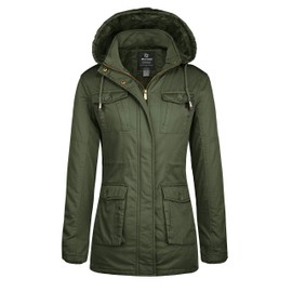 wantdo Women's Warm Sherpa Lined Coat with Removable Hood Jacket Army Green,S