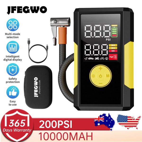 JF.EGWO Car Air Pump Compressor 200PSI Tire Inflator Electric Portable