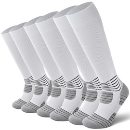 IRAMY Compressive Soccer Socks Men Youth Ankle Compression Support Coolmax Wicking Football Socks Boys Anti-Slip White Baseball Softball Adult 3 Packs