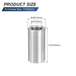sourcing map 10 Pcs Stainless Steel Spacers, 6mm ID x 10mm OD x 20mmL 304 Stainless Steel Bushing Screw Standoff Unthreaded Round Spacer for 1/4" or M6 Screws Bolts Nuts