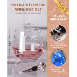 Copa de vino personalizada para mujer, inicial grabada a medida de la A a la Z, apta para lavaplatos, regalo de cumpleaños para ella, mamá, hermana, mejor amiga, regalos para amantes del vino