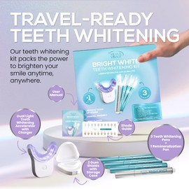 Venus Visage Teeth Whitening Kit with LED Light Device - Includes 3 Carbamide Peroxide Gel Pens, Teeth Whitening Trays & Remineralization Pens - 16 Min Non Sensitive