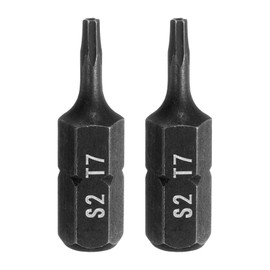 HARFINGTON 2pcs T7 Torx Screwdriver Bit 1/4" Hex Shank 25mm/1" Length S2 Steel Star 6 Point Head Hex Security Screw Driver Bits with Hole for Impact Electric Screw Driver Power Tools, Black