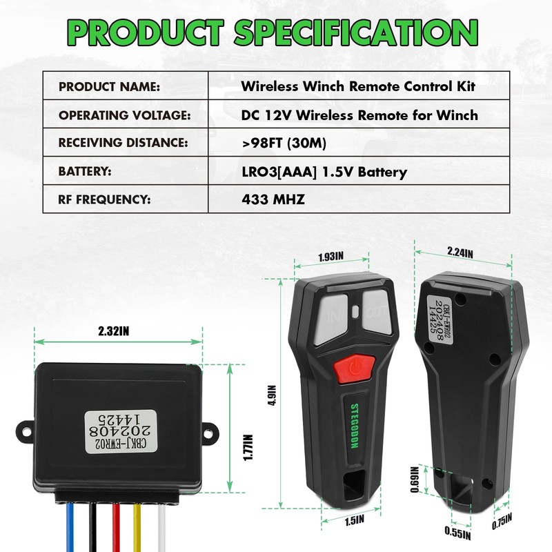 STEGODON Wireless Winch Remote Control Kit 12V Handset Switch Recovery