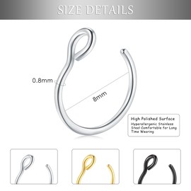 VF VFUN 16G 20G Fake Nose Ring Fake Septum Hoop Stainless Steel Fake Nose Ring Piercing Set No Pierced Jewellery for Women Men