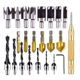 23pcs Countersink Drill Bit Set,6 Countersink Drill Bits, 7 Three Pointed Countersink Drill Bit with L-Wrench, 8 Wood Plug Cutter Drill Bits,for Wood DIY Door Window Cabine