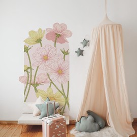 Pink Arch Wall Decals Peel and Stick Vintage Floral Wall Sticker 63"H x 34.6"W Large Flower Mural for Door Decor Removable Daisy Wall Decal Boho Wall Mural for Bedroom Living Room Office Spring Decor