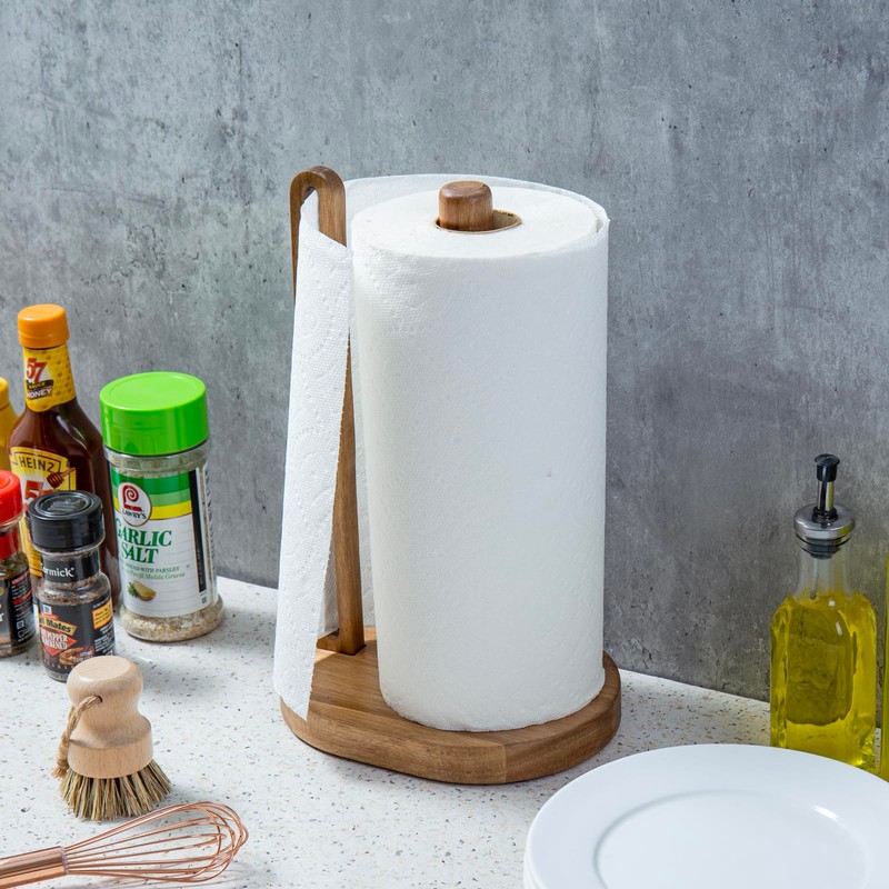 MyGift Premium Acacia Solid Wood Countertop Paper Towel Roll Stand