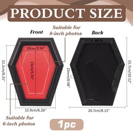PH PandaHall Hexagon Photo Frame Coffin Picture Frame Wood Photo Frame with Stand Black Picture Display Tabletop Photo Frame for Gothic Home Photo Decor Display 10x15 cm Photo