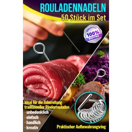 4happy Set of 50 roulade skewers with handle and sharp tip, roulade needles stainless steel replacement roulade clips, length 10 cm