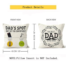 EYLEER Funny Gifts for Dad Who has Everything Father's Day Birthday for Dad Daddy from Daughter Son Kids Throw Pillow Cover with 2 Pockets (Dad's Spot, 18 * 18inch)