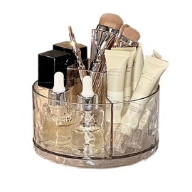 MINDFARGE Multifunction Cosmetic Organizer, Rotating Makeup Brush Holder with Multi-Compartment Design, Countertop Organizer for Vanity, Bathroom Counter, Pantry, Cabinet (Transparent Ripple)