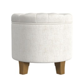 HomePop Home Decor | Upholstered Round Tufted Foot Rest Ottoman | Ottoman with Storage for Living Room & Bedroom | Decorative Home Furniture, Cream Textured Solid